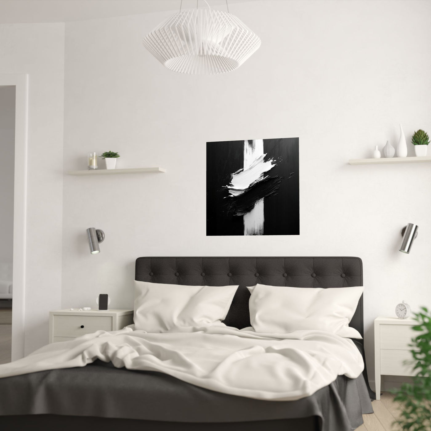 Modern Abstract Satin Poster - Black & White Wall Art