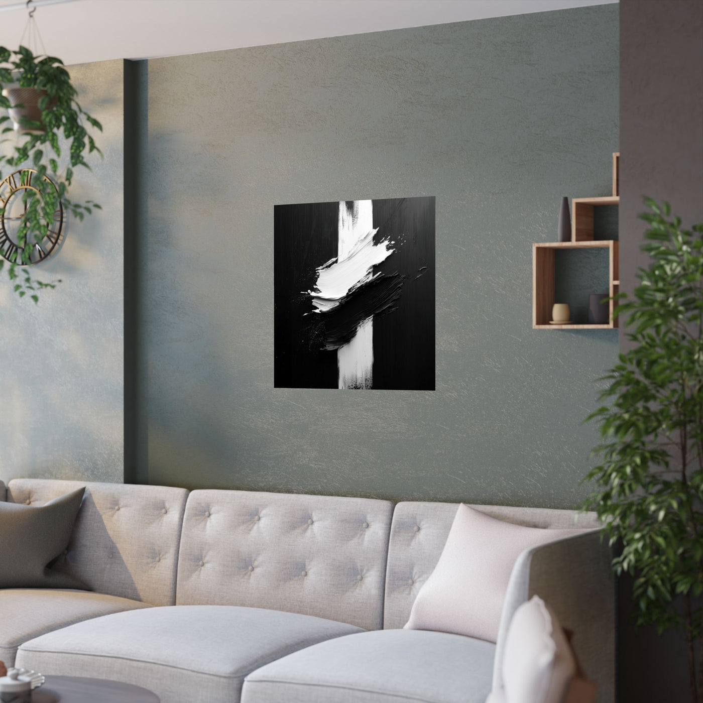 Modern Abstract Satin Poster - Black & White Wall Art