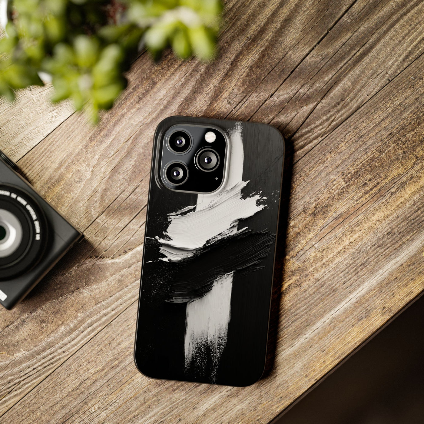 Abstract Black & White Slim IPhone Case - Modern Minimalist Design