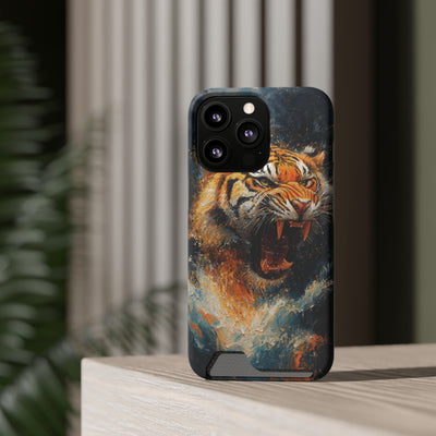 Fierce Tiger IPhone & Samsung Magsafe® Case with Credit Card Holder | Durable, Stylish Design for Animal Lovers