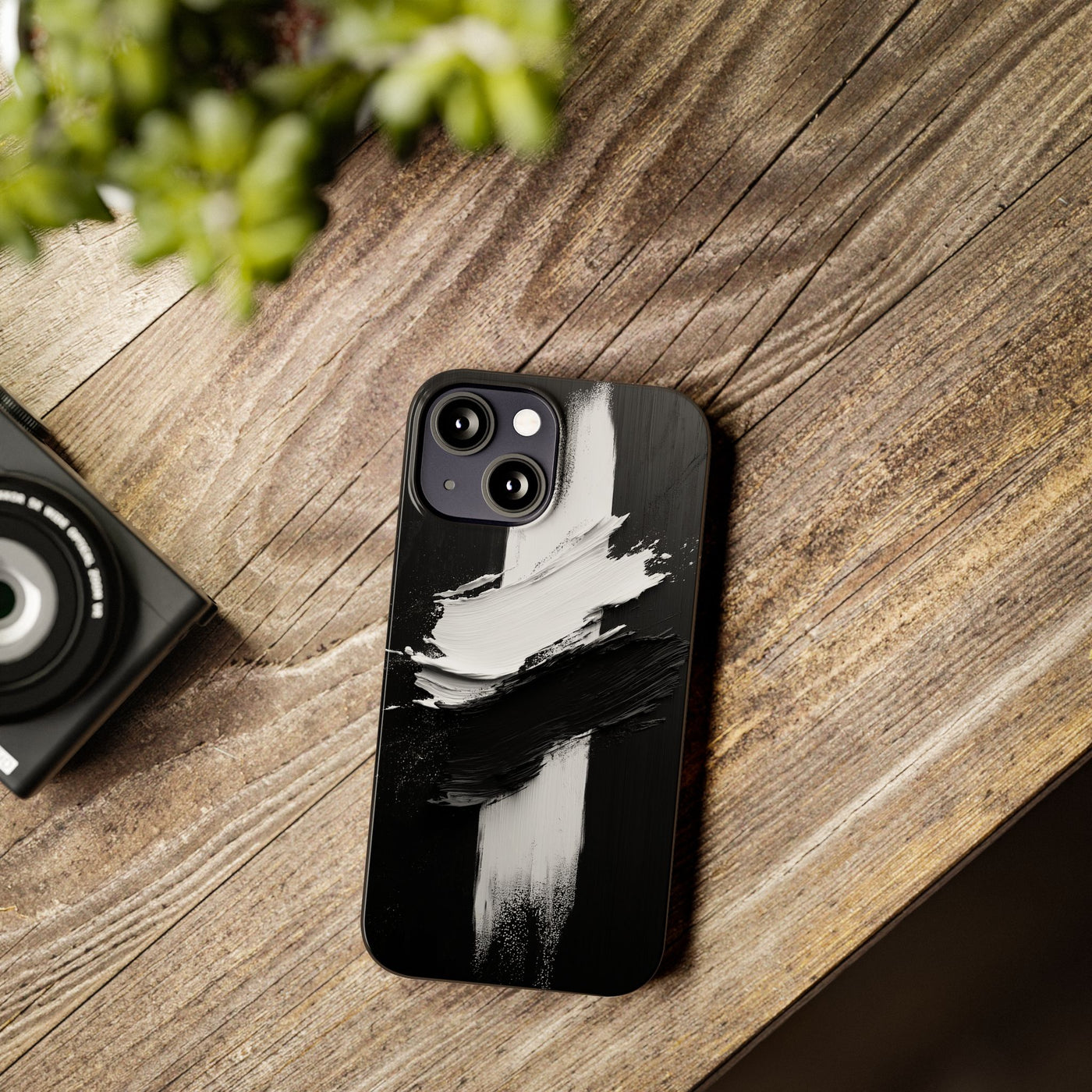 Abstract Black & White Slim IPhone Case - Modern Minimalist Design