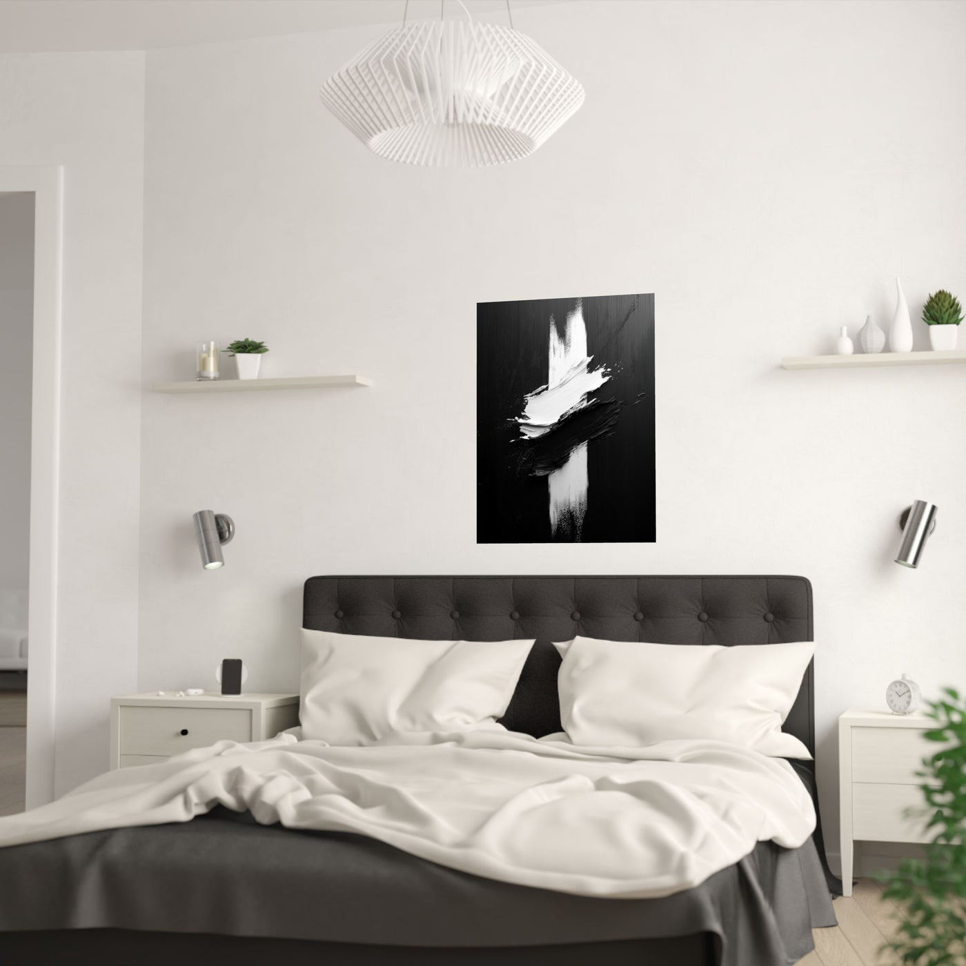 Modern Abstract Satin Poster - Black & White Wall Art