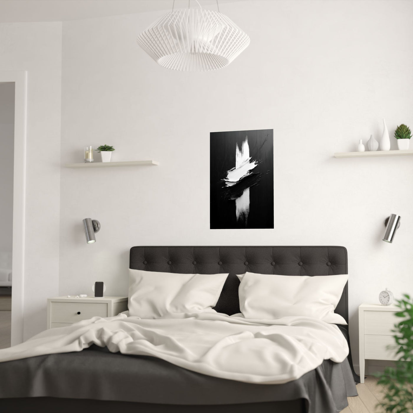 Modern Abstract Satin Poster - Black & White Wall Art